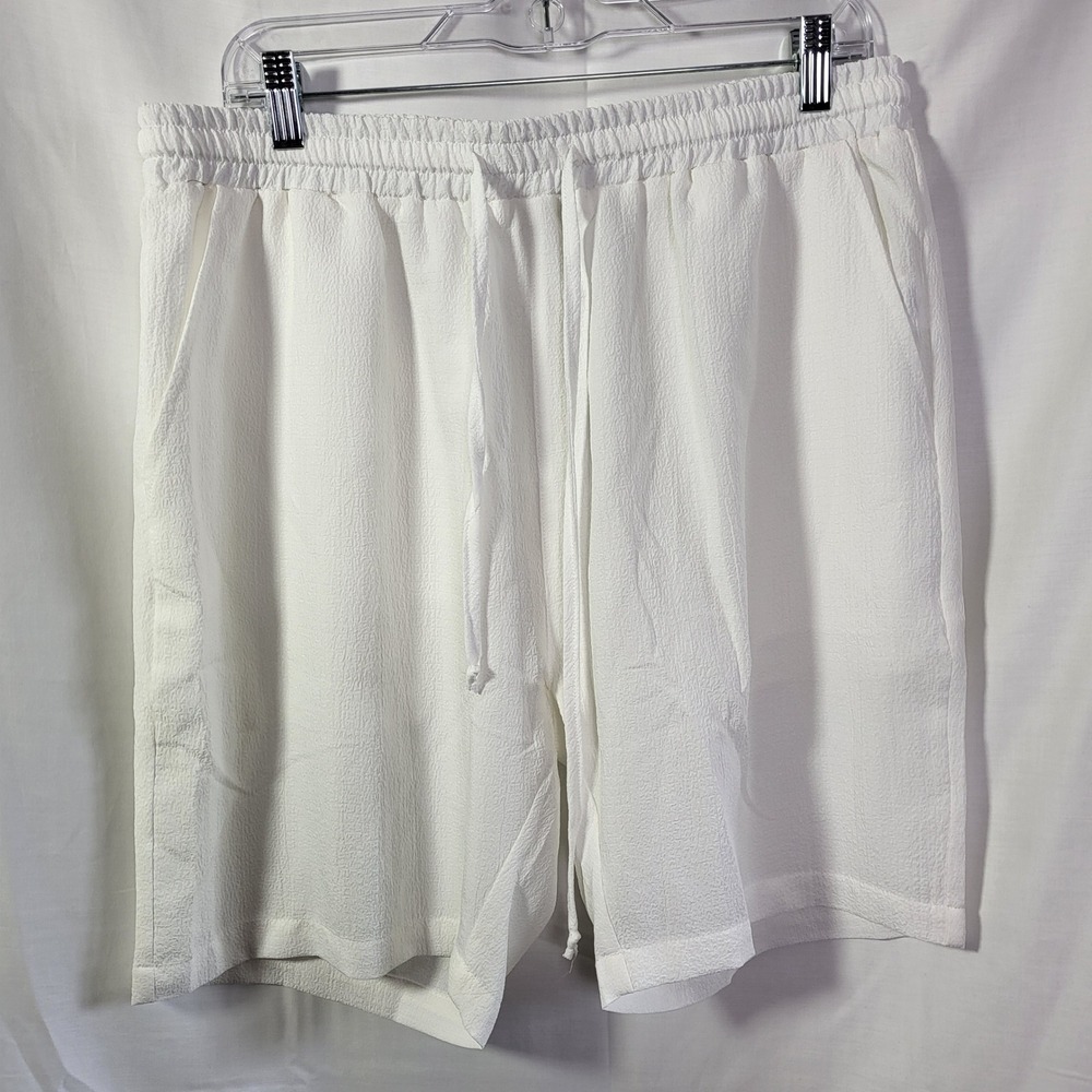 Coofandy Mens White Textured Casual Shorts Elastic Drawstring Beach Summer Large